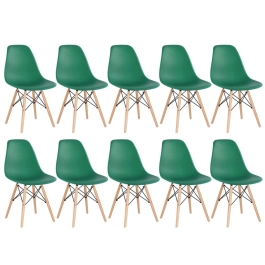 Kit 10 Cadeiras de jantar Charles Eames Eiffel DSW em Polipropileno - Verde escuro