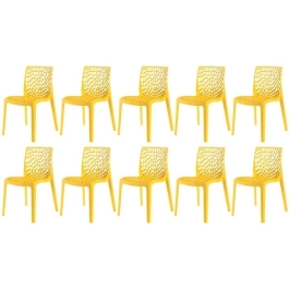 Kit 10 Cadeiras de jantar Gruvyer com design contemporâneo e anatômico - Amarelo