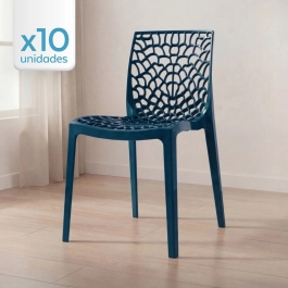 Kit 10 Cadeiras de jantar Gruvyer com design contemporâneo e anatômico - Azul petróleo