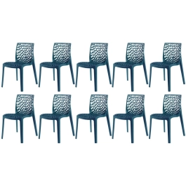 Kit 10 Cadeiras de jantar Gruvyer com design contemporâneo e anatômico - Azul petróleo