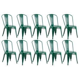 Kit 10 Cadeiras de jantar Iron Tolix com design industrial – Verde Escuro Kit 10 Cadeiras de jantar Iron Tolix com design industrial – Verde Escuro