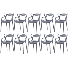 Kit 10 Cadeiras de jantar Master Allegra Design Moderno em Polipropileno - Cinza escuro