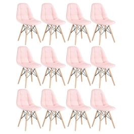 Kit 12 Cadeiras de jantar Charles Eames Eiffel Botonê Estofada - Rosa