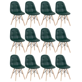 Kit 12 Cadeiras de jantar Charles Eames Eiffel Botonê Estofada - Verde escuro Kit 12 Cadeiras de jantar Charles Eames Eiffel Botonê Estofada - Verde escuro