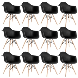 Kit 12 Cadeiras de jantar Charles Eames  Eiffel DAW em Polipropileno - Preto