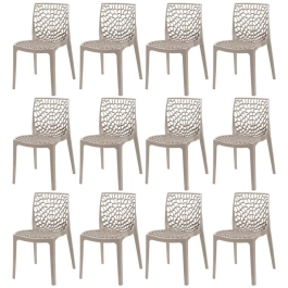 Kit 12 Cadeiras de jantar Gruvyer com design contemporâneo e anatômico - Nude