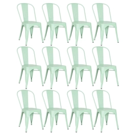 Kit 12 Cadeiras de jantar Iron Tolix com design industrial – Verde Claro