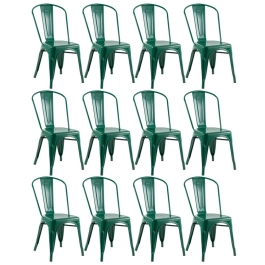 Kit 12 Cadeiras de jantar Iron Tolix com design industrial – Verde Escuro