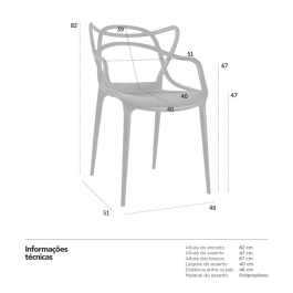 Kit 12 Cadeiras de jantar Master Allegra Design Moderno em Polipropileno - Preto