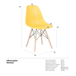 Kit 14 Cadeiras de jantar Charles Eames Eiffel DSW em Polipropileno - Amarelo