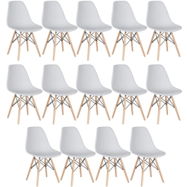 Kit 14 Cadeiras de jantar Charles Eames Eiffel DSW em Polipropileno - Cinza claro