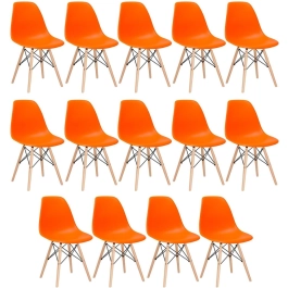 Kit 14 Cadeiras de jantar Charles Eames Eiffel DSW em Polipropileno - Laranja Kit 14 Cadeiras de jantar Charles Eames Eiffel DSW em Polipropileno - Laranja