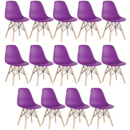 Kit 14 Cadeiras de jantar Charles Eames Eiffel DSW em Polipropileno - Roxo