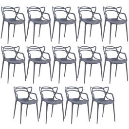 Kit 14 Cadeiras de jantar Master Allegra Design Moderno em Polipropileno - Cinza escuro