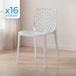 Kit 16 Cadeiras de jantar Gruvyer com design contemporâneo e anatômico - Branco