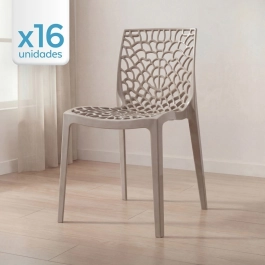 Kit 16 Cadeiras de jantar Gruvyer com design contemporâneo e anatômico - Nude