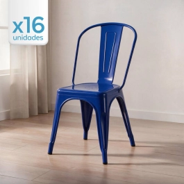 Kit 16 Cadeiras de jantar Iron Tolix com design industrial – Azul Escuro