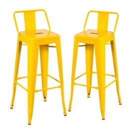 Kit 2 banquetas altas para bancada Iron Tolix com encosto 76 cm – Amarelo