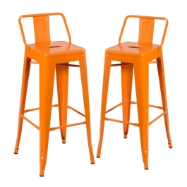 Kit 2 banquetas altas para bancada Iron Tolix com encosto 76 cm – Laranja