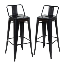 Kit 2 banquetas altas para bancada Iron Tolix com encosto 76 cm – Preto Semibrilho