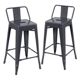 Kit 2 banquetas médias para bancada Iron Tolix com encosto 66 cm – Cinza Escuro