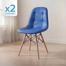 Kit 2 Cadeiras de jantar Charles Eames Eiffel Botonê Estofada - Azul