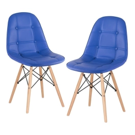 Kit 2 Cadeiras de jantar Charles Eames Eiffel Botonê Estofada - Azul Kit 2 Cadeiras de jantar Charles Eames Eiffel Botonê Estofada - Azul