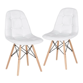 Kit 2 Cadeiras de jantar Charles Eames Eiffel Botonê Estofada - Branco