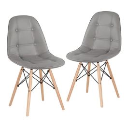 Kit 2 Cadeiras de jantar Charles Eames Eiffel Botonê Estofada - Cinza Kit 2 Cadeiras de jantar Charles Eames Eiffel Botonê Estofada - Cinza