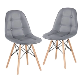 Kit 2 Cadeiras de jantar Charles Eames Eiffel Botonê Estofada - Cinza escuro Kit 2 Cadeiras de jantar Charles Eames Eiffel Botonê Estofada - Cinza escuro