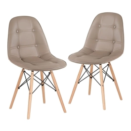 Kit 2 Cadeiras de jantar Charles Eames Eiffel Botonê Estofada - Nude