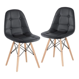 Kit 2 Cadeiras de jantar Charles Eames Eiffel Botonê Estofada - Preto