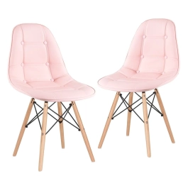 Kit 2 Cadeiras de jantar Charles Eames Eiffel Botonê Estofada - Rosa claro