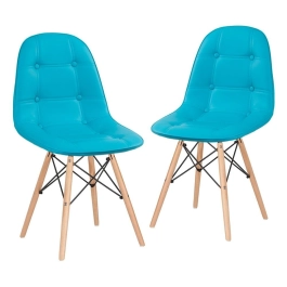 Kit 2 Cadeiras de jantar Charles Eames Eiffel Botonê Estofada - Tiffany Kit 2 Cadeiras de jantar Charles Eames Eiffel Botonê Estofada - Tiffany