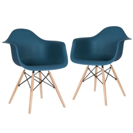 Kit 2 Cadeiras de jantar Charles Eames  Eiffel DAW em Polipropileno - Azul petróleo