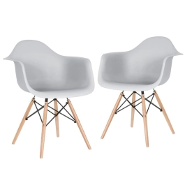 Kit 2 Cadeiras de jantar Charles Eames  Eiffel DAW em Polipropileno - Cinza claro