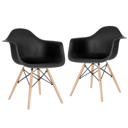 Kit 2 Cadeiras de jantar Charles Eames  Eiffel DAW em Polipropileno - Preto