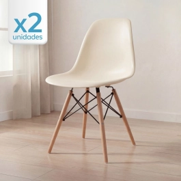Kit 2 Cadeiras de jantar Charles Eames Eiffel DSW em Polipropileno - Creme