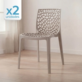Kit 2 Cadeiras de jantar Gruvyer com design contemporâneo e anatômico - Nude