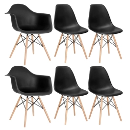 Kit 2 cadeiras Eames DAW com braços + 4 cadeiras Eiffel DSW - Preto