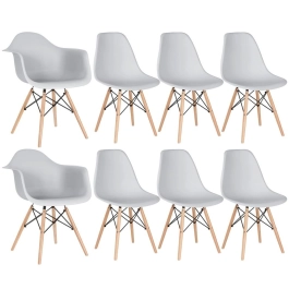 Kit 2 cadeiras Eames DAW com braços + 6 cadeiras Eiffel DSW - Cinza claro