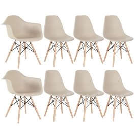Kit 2 cadeiras Eames DAW com braços + 6 cadeiras Eiffel DSW - Nude