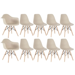 Kit 2 cadeiras Eames DAW com braços + 8 cadeiras Eiffel DSW - Nude