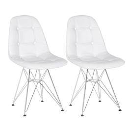 Kit 2 Cadeiras estofada Charles Eames Eiffel Botonê DKR com pés de metal cromado - Branco