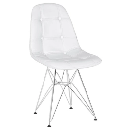 Kit 2 Cadeiras estofada Charles Eames Eiffel Botonê DKR com pés de metal cromado - Branco Kit 2 Cadeiras estofada Charles Eames Eiffel Botonê DKR com pés de metal cromado - Branco