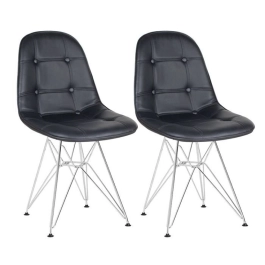 Kit 2 Cadeiras estofada Charles Eames Eiffel Botonê DKR com pés de metal cromado - Preto Kit 2 Cadeiras estofada Charles Eames Eiffel Botonê DKR com pés de metal cromado - Preto