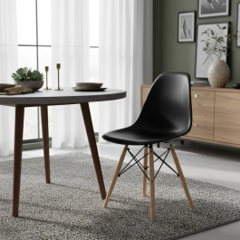 Kit 20 Cadeiras de jantar Charles Eames Eiffel DSW em Polipropileno com pés de madeira clara – Preto