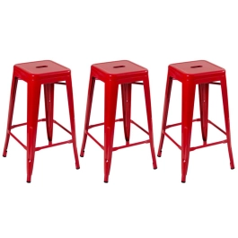 Kit 3 Banquetas alta para bancada Iron Tolix 76 cm – Vermelho