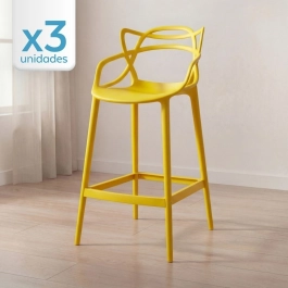 Kit 3 Banquetas alta para bancada Master Allegra em Polipropileno 78 cm - Amarelo