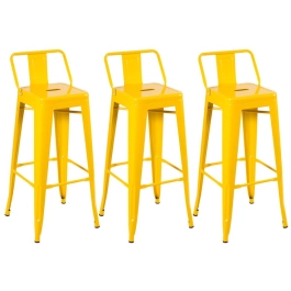 Kit 3 banquetas altas para bancada Iron Tolix com encosto 76 cm – Amarelo